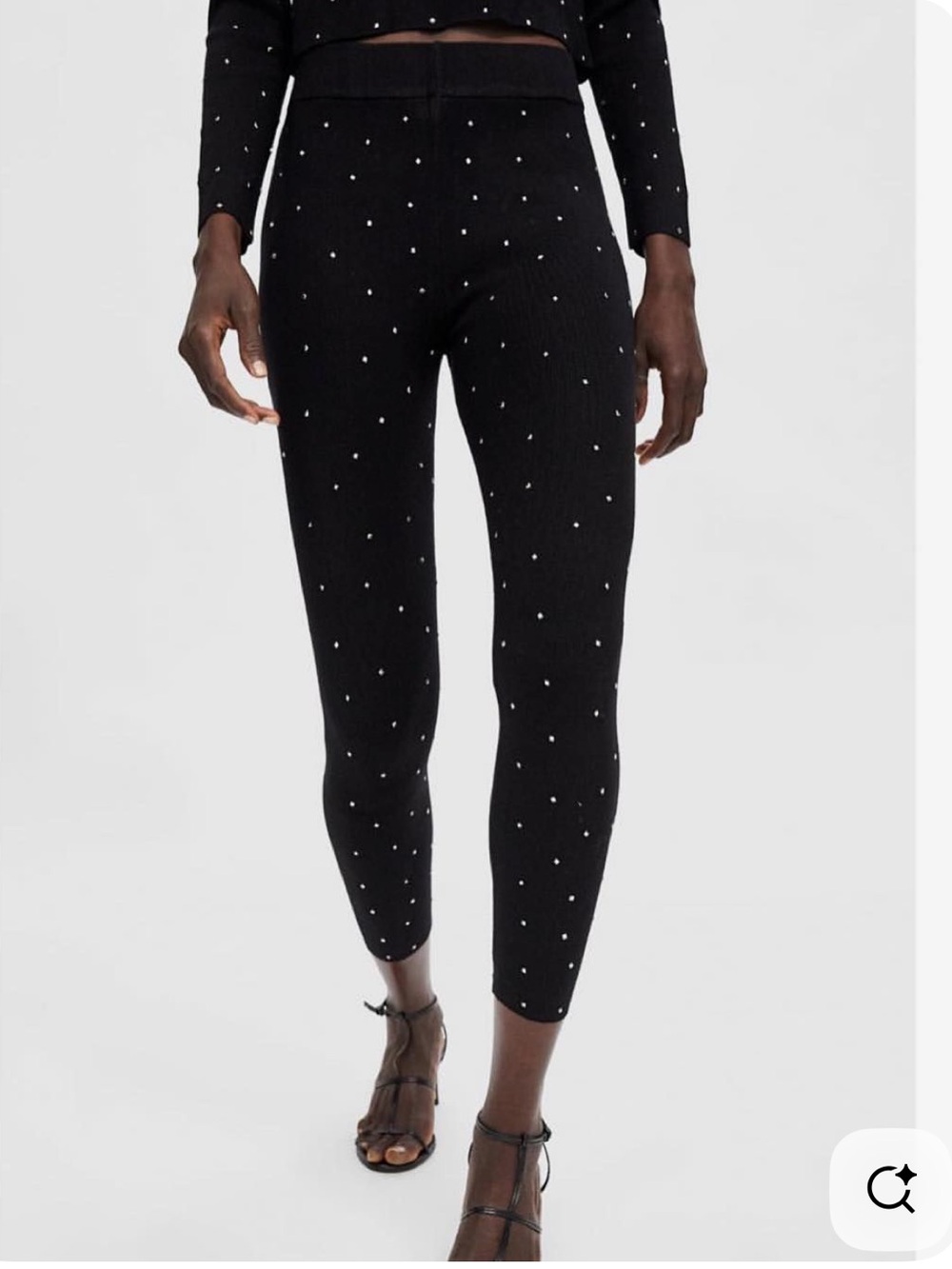 NWT Zara Black Leggings with Sparkle Dot Detail Medium